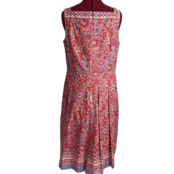 Talbots Medallion Fit & Flare Midi Dress Women's Size 10 Red & Blue Paisley - Picture 4 of 12